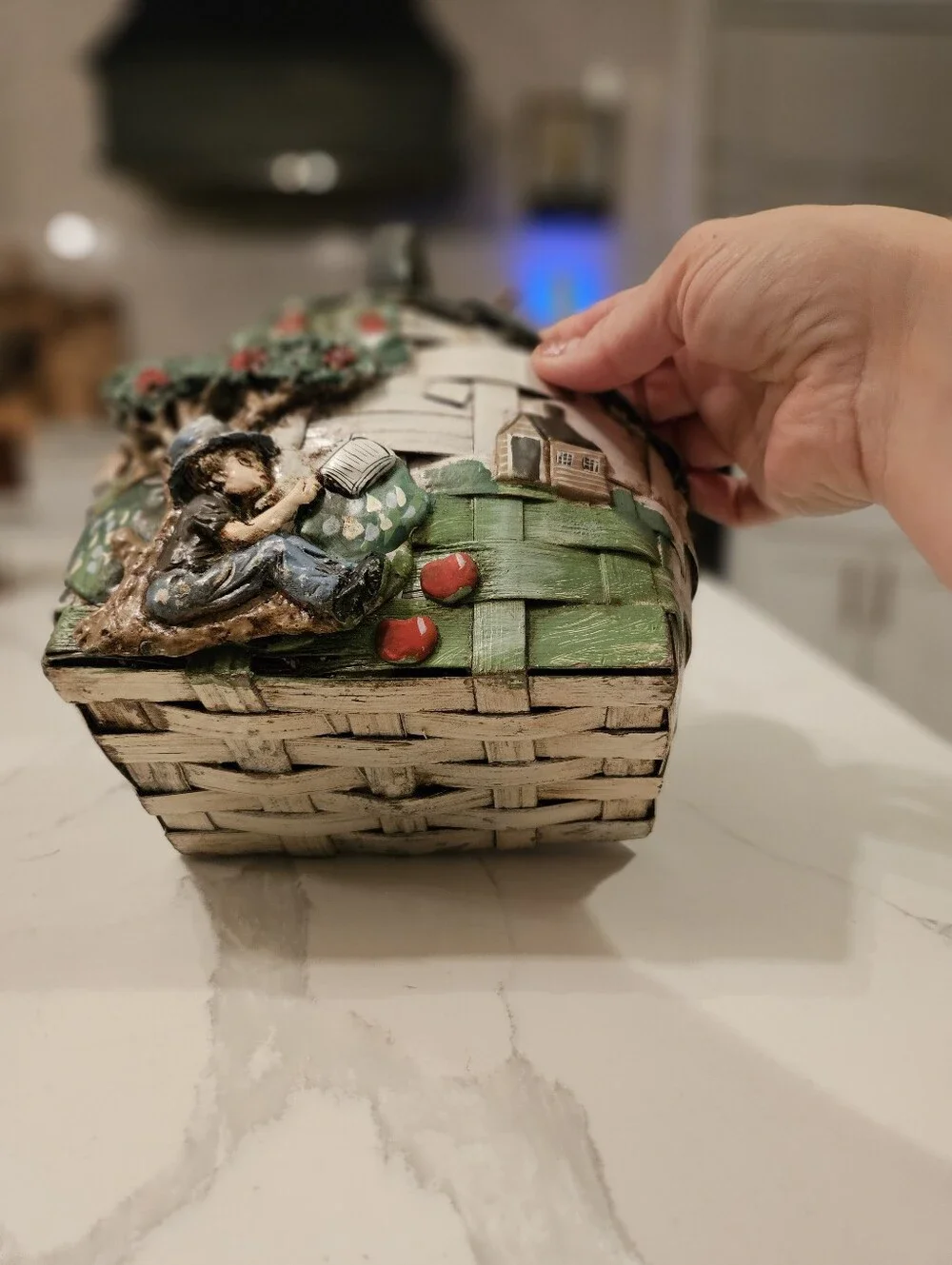 3D Decorative Fruit Basket with Hand-Painted Green Accents
